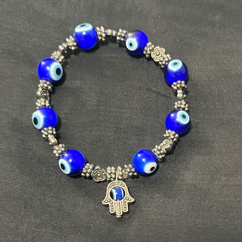 Blue Evil Eye Bracelet with Silver Accents